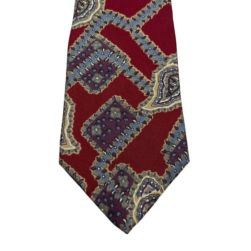 Christian Dior Tie Men's Necktie Silk Maroon Paisley Made in USA